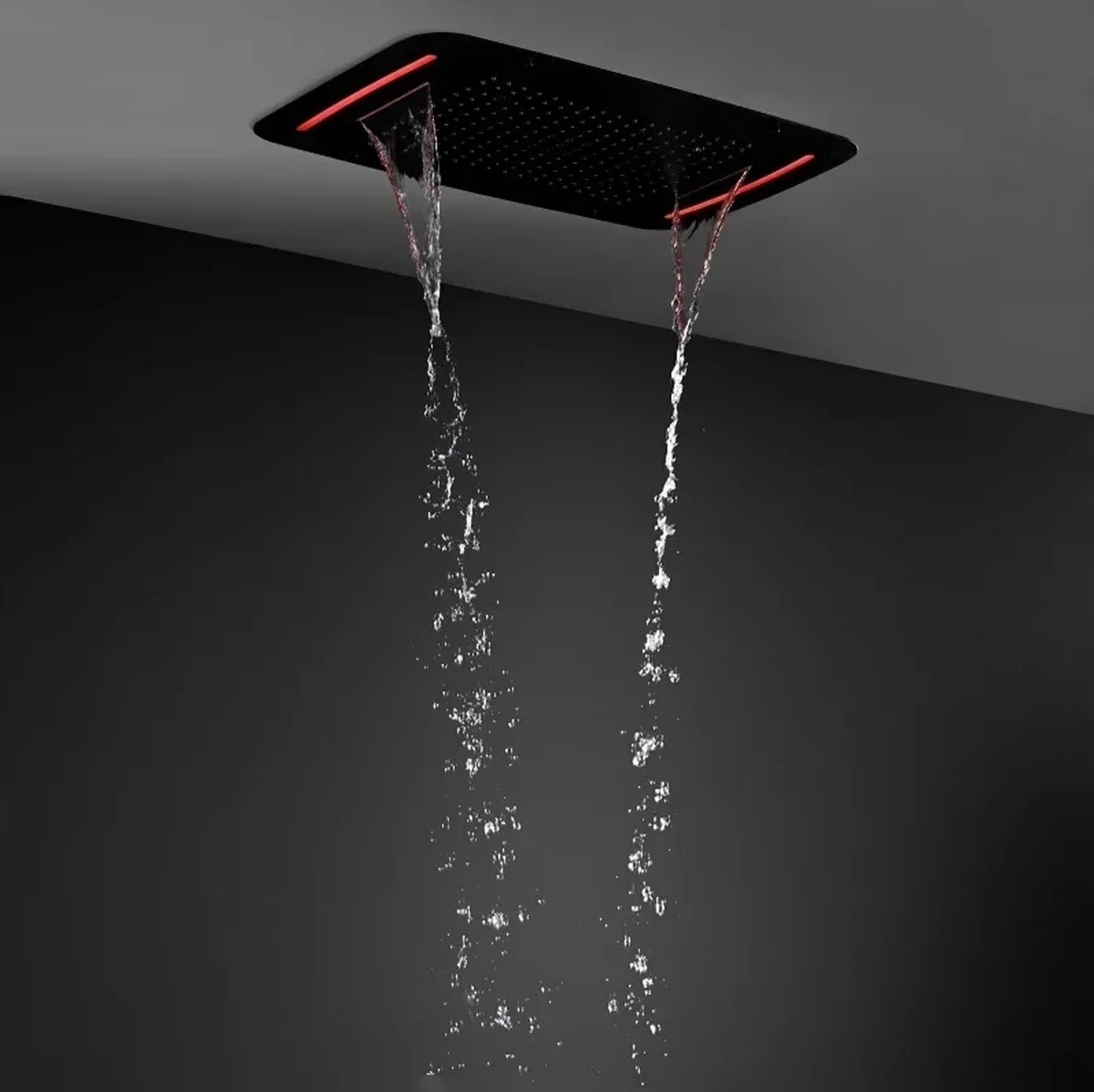 Détail ciel de pluie Bruxelles noir : LED RGB et jets hydromassants